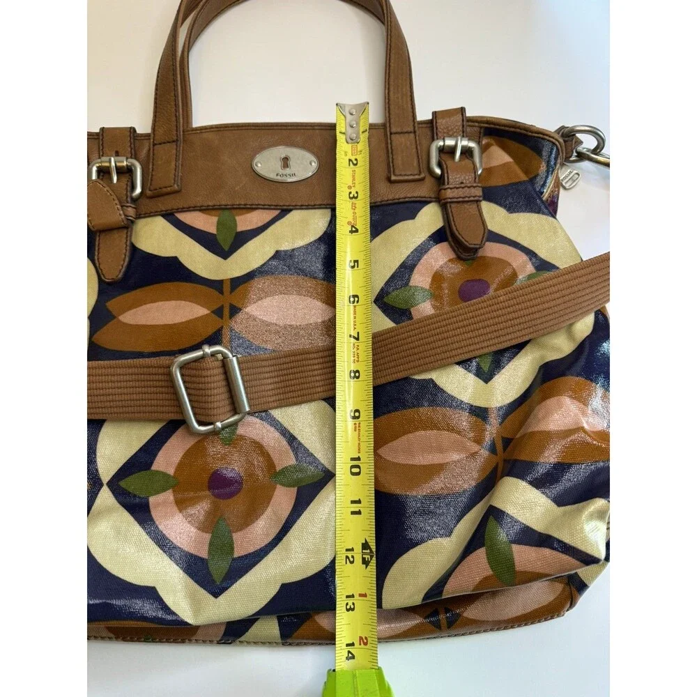 Fossil Key Per Coated Canvas Leather Trim Shoulder Bag Floral Purse- size large